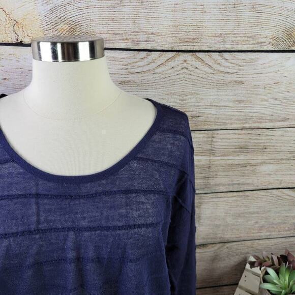 Ann Taylor LOFT Women's 3/4 Sleeve Scoop Neck Striped Sweater Navy Size Medium - Picture 2 of 5